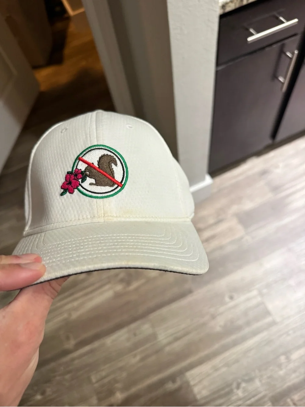 adidas White Golf Hat with Floral Logo Squirrel